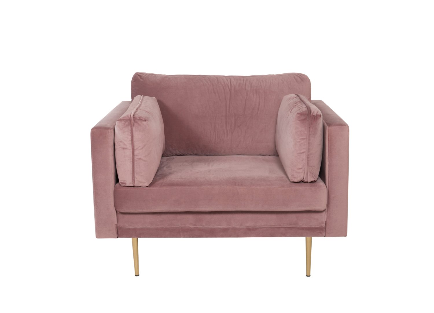 Fauteuil Boom en velours rose vu sous un autre angle