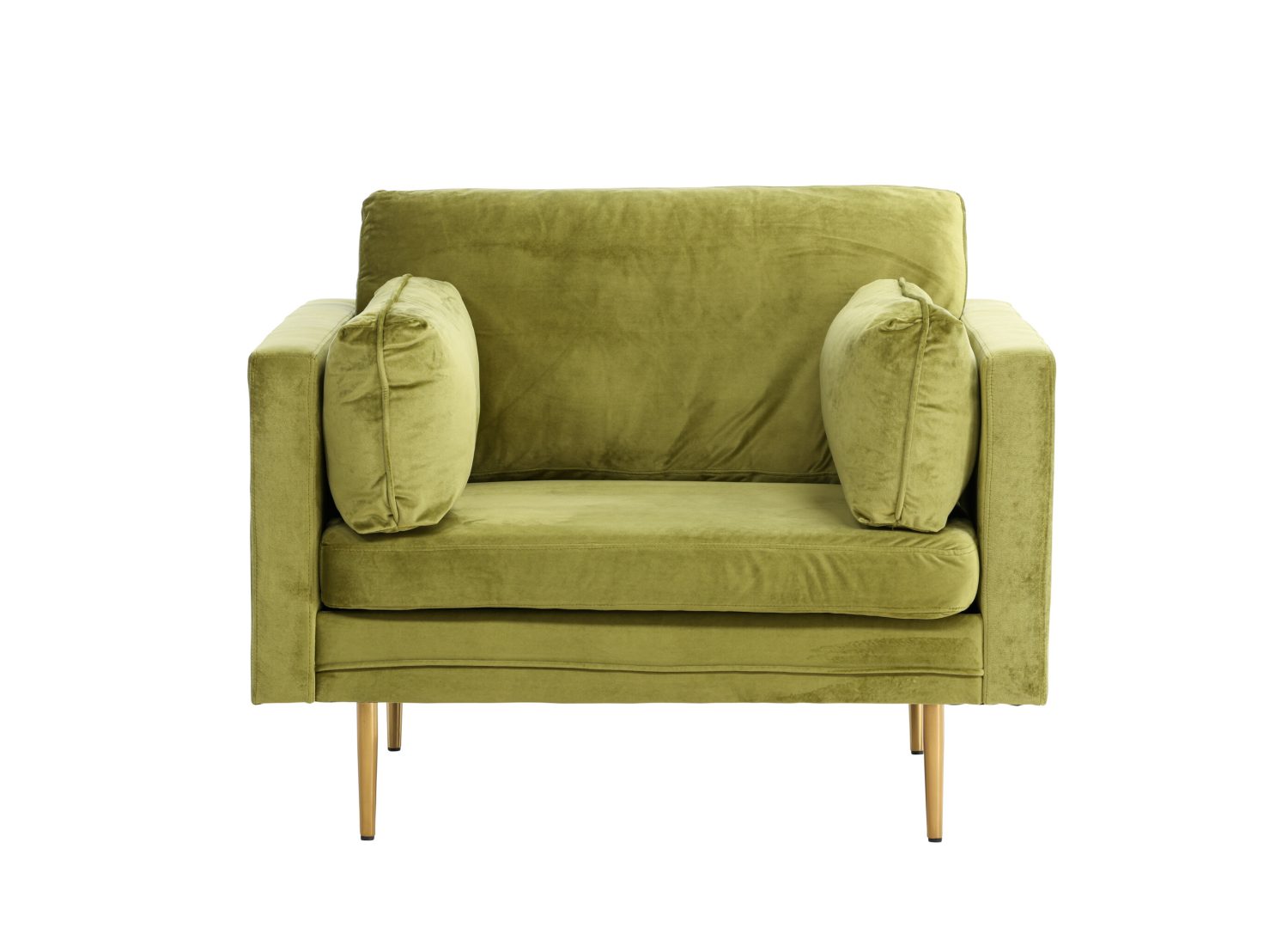 Fauteuil Boom en velours vert vu sous un autre angle