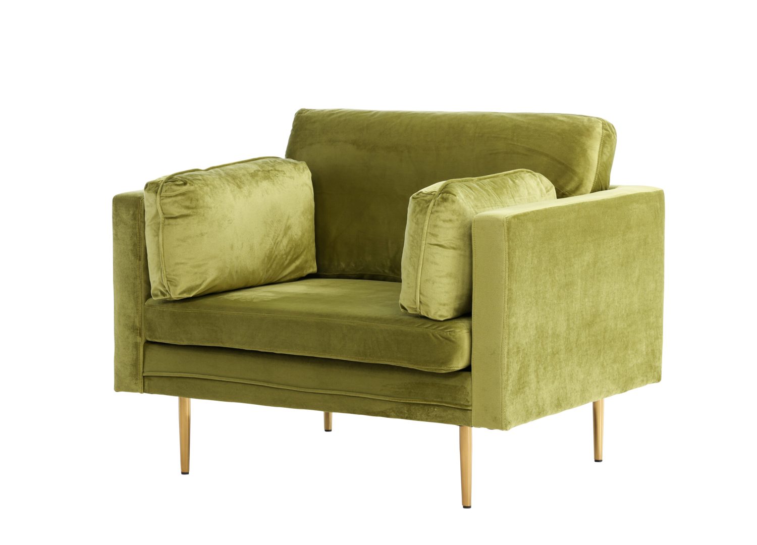 Vue produit du fauteuil Boom en velours vert