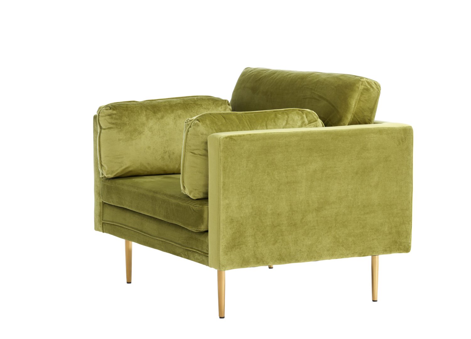Fauteuil Boom en velours vert vu sous un autre angle