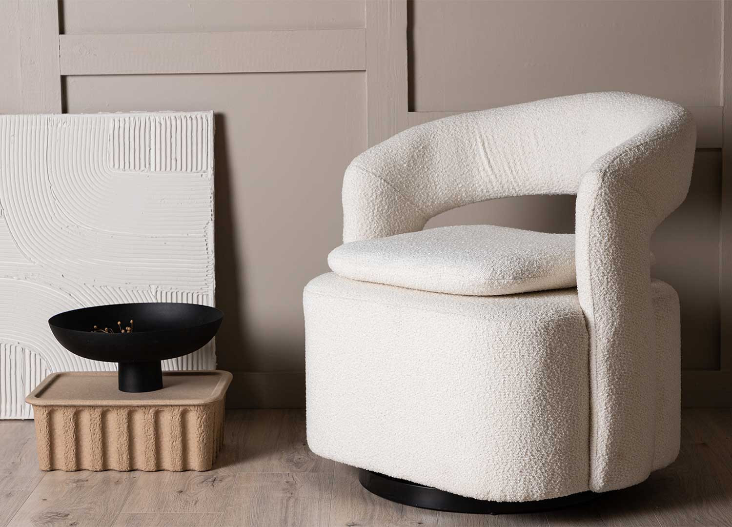 Fauteuil bouclette blanc pivotant