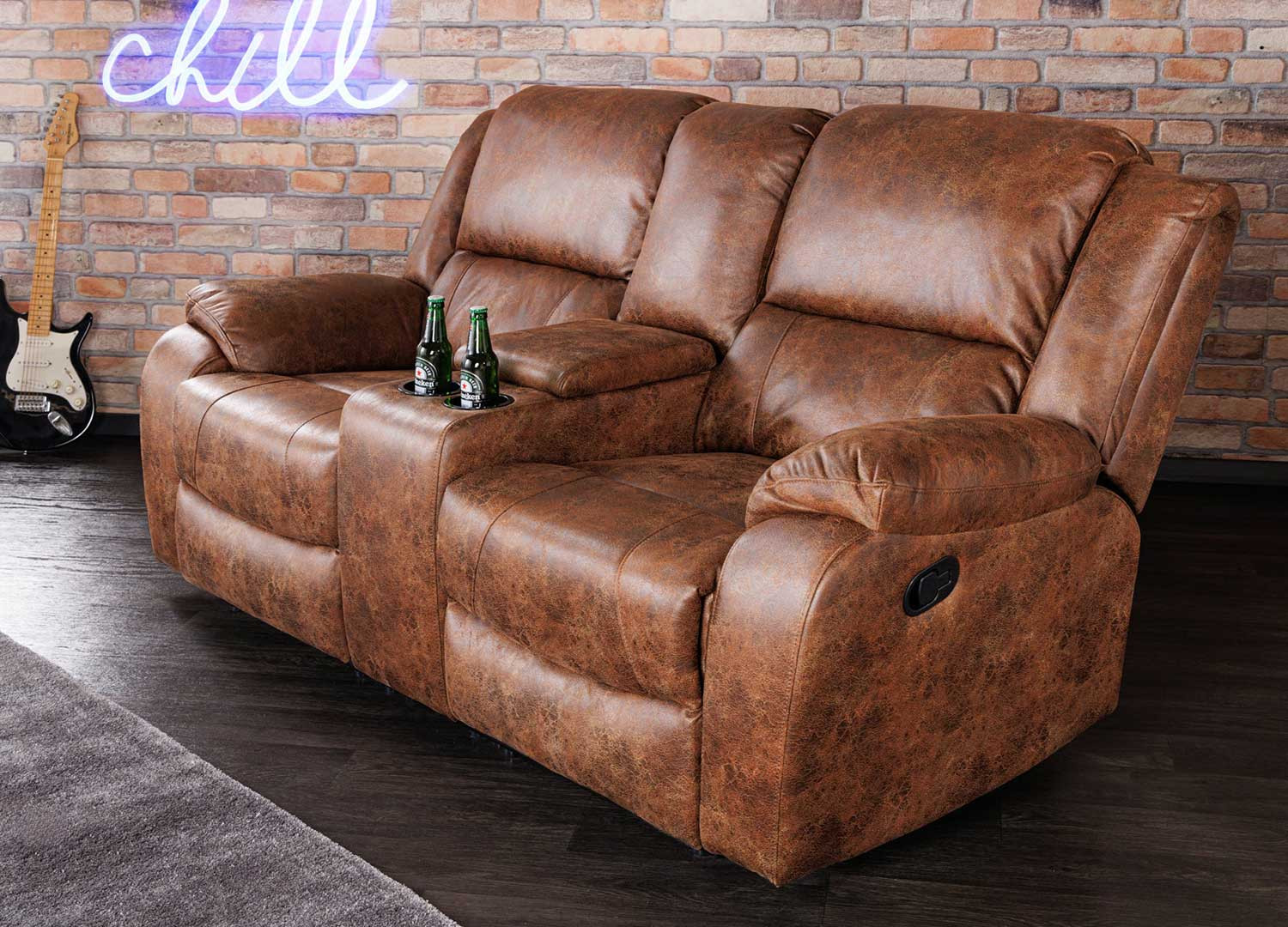 Fauteuil cinéma avec repose-pieds marron antique Muse