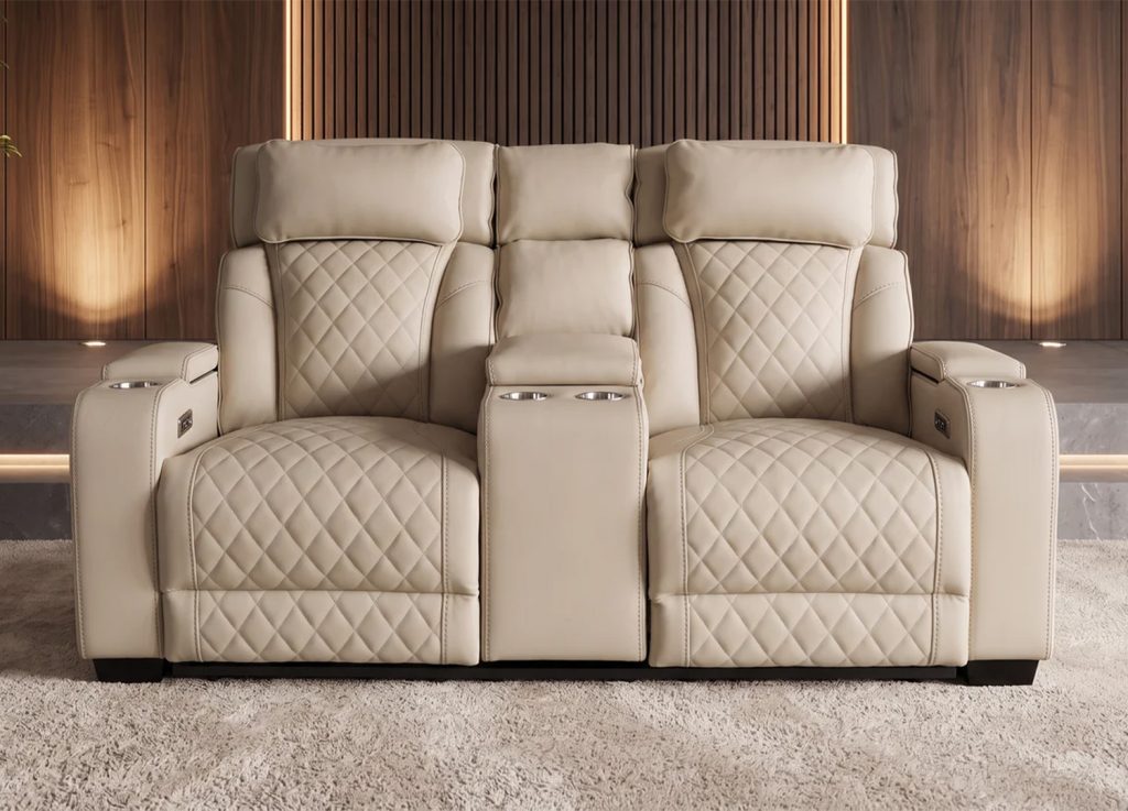 Fauteuil cinéma électrique 2 places similicuir beige Cinélio