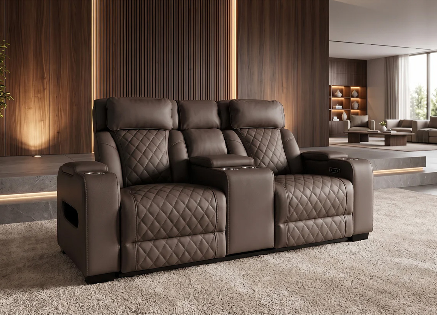 Fauteuil cinéma double Cinélio marron avec deux assises inclinables