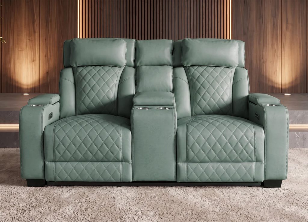 Fauteuil cinéma électrique 2 places similicuir vert sauge Cinélio