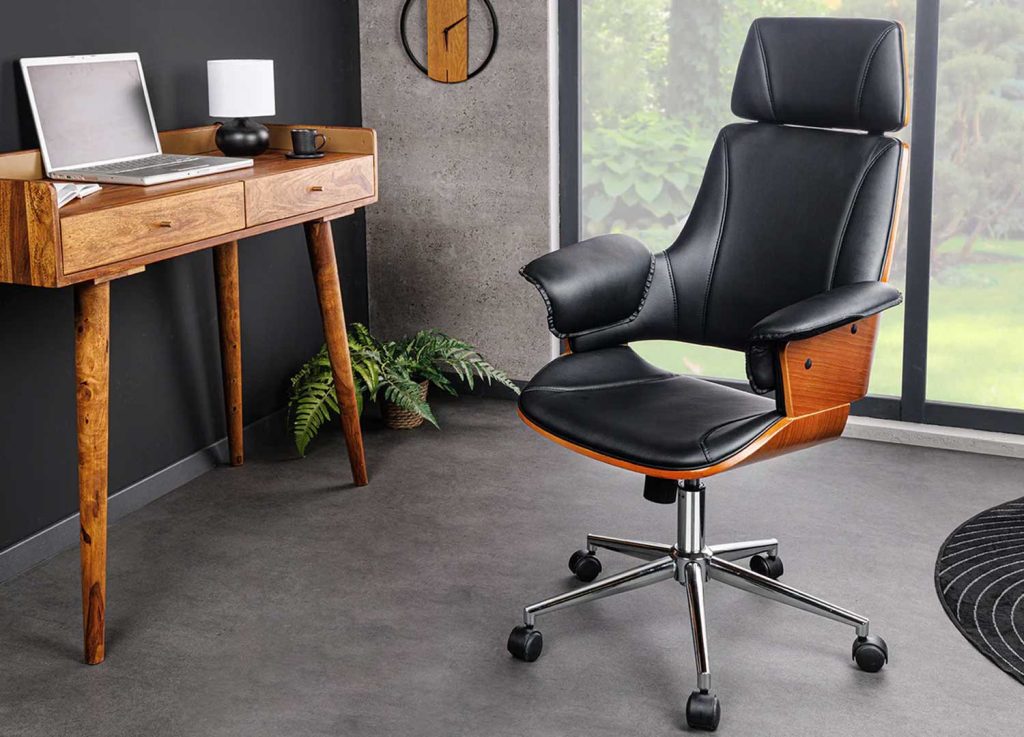 Fauteuil de bureau pivotant noir et noyer Oliver
