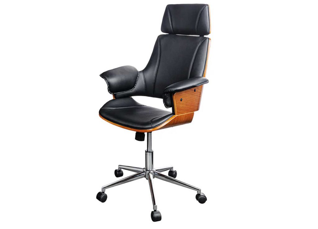 Fauteuil de bureau pivotant noir et noyer Oliver