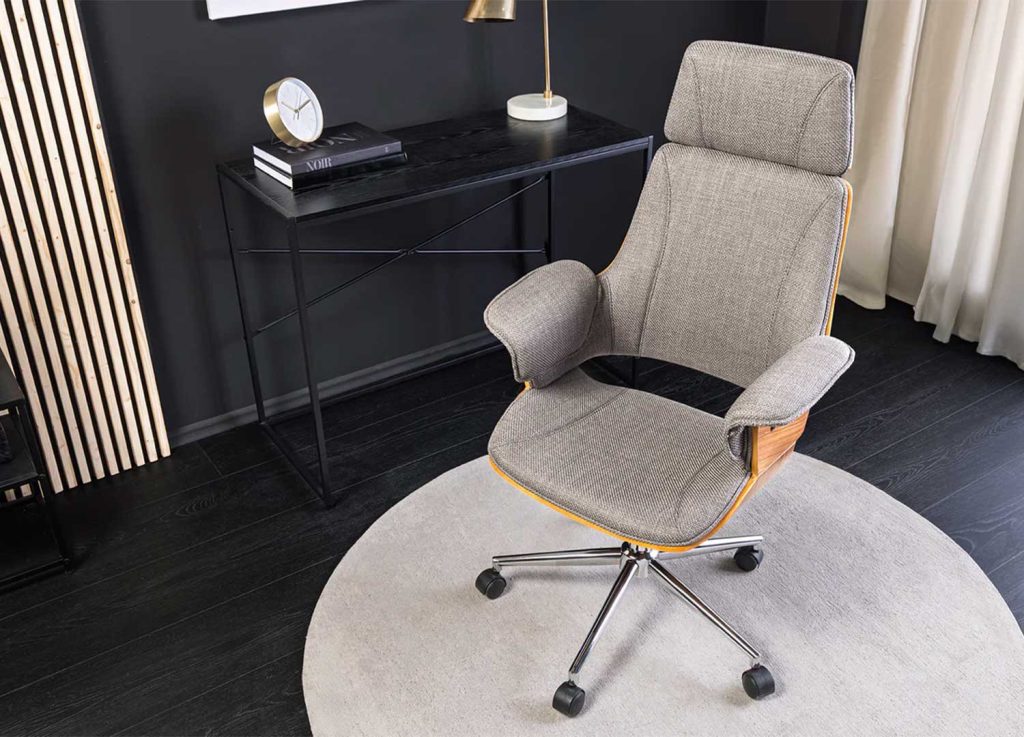 Fauteuil de bureau tissu gris et noyer Oliver