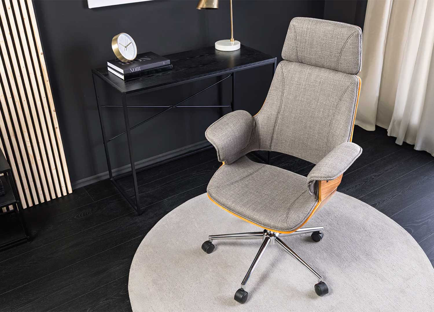 Fauteuil de bureau tissu gris et noyer Oliver