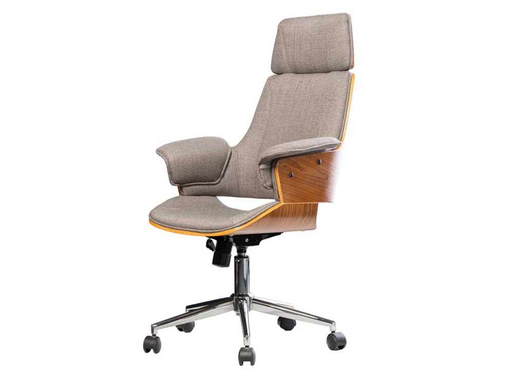 Fauteuil de bureau tissu gris et noyer Oliver