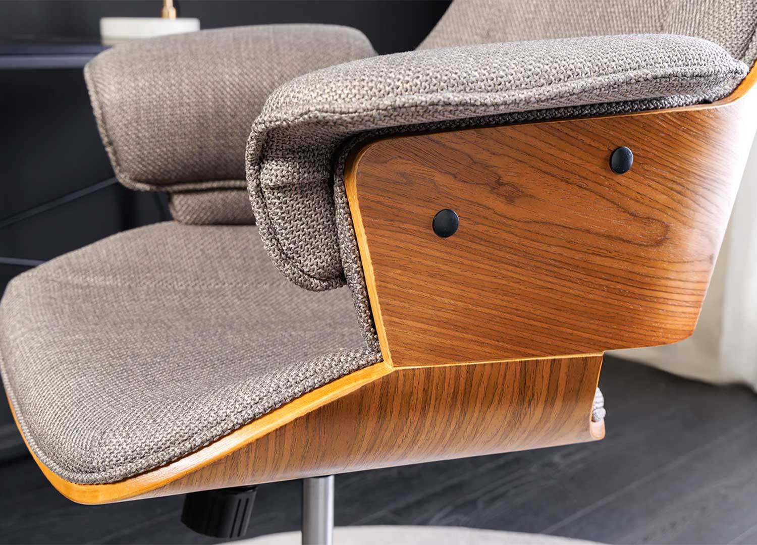 Fauteuil de bureau tissu gris et noyer Oliver