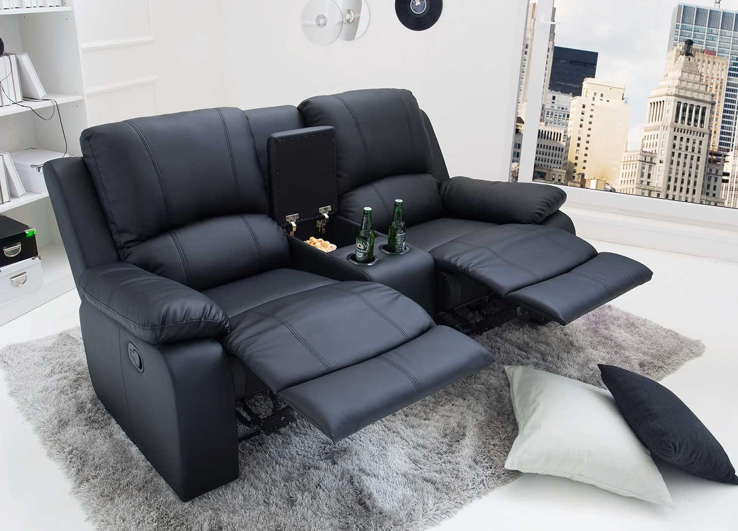 Fauteuil de cinéma 2 places simili cuir noir
