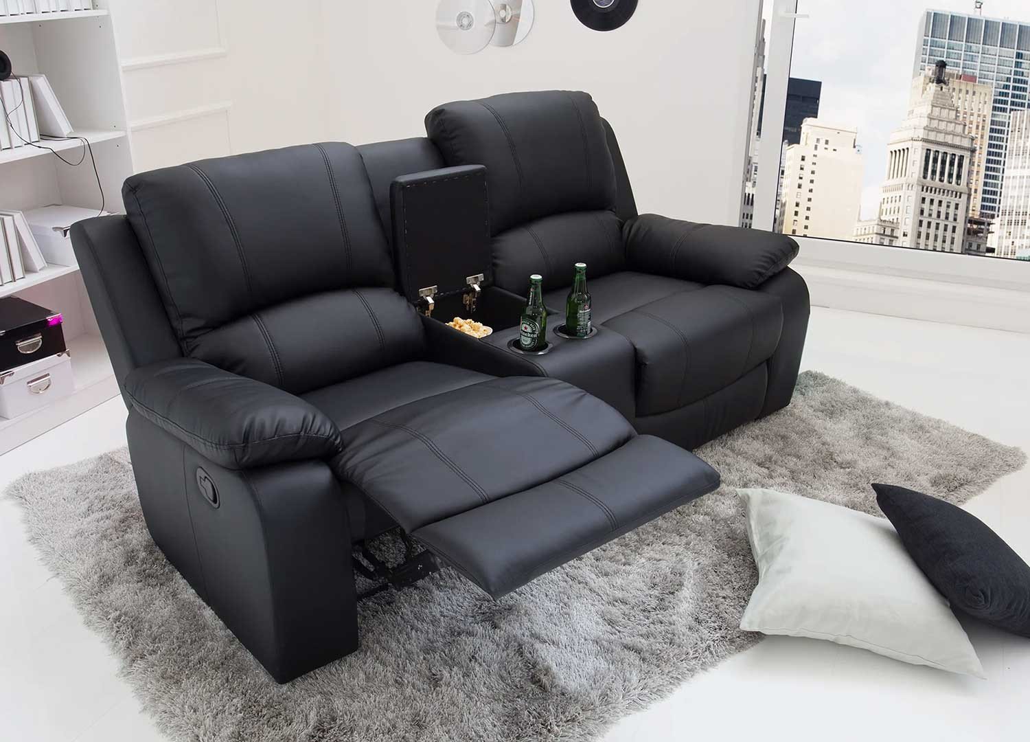 Fauteuil de cinéma 2 places simili cuir noir