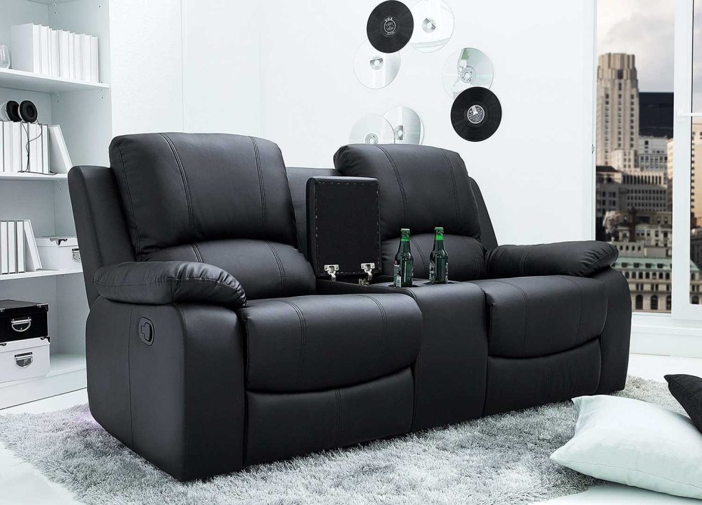Fauteuil de cinéma 2 places simili cuir noir