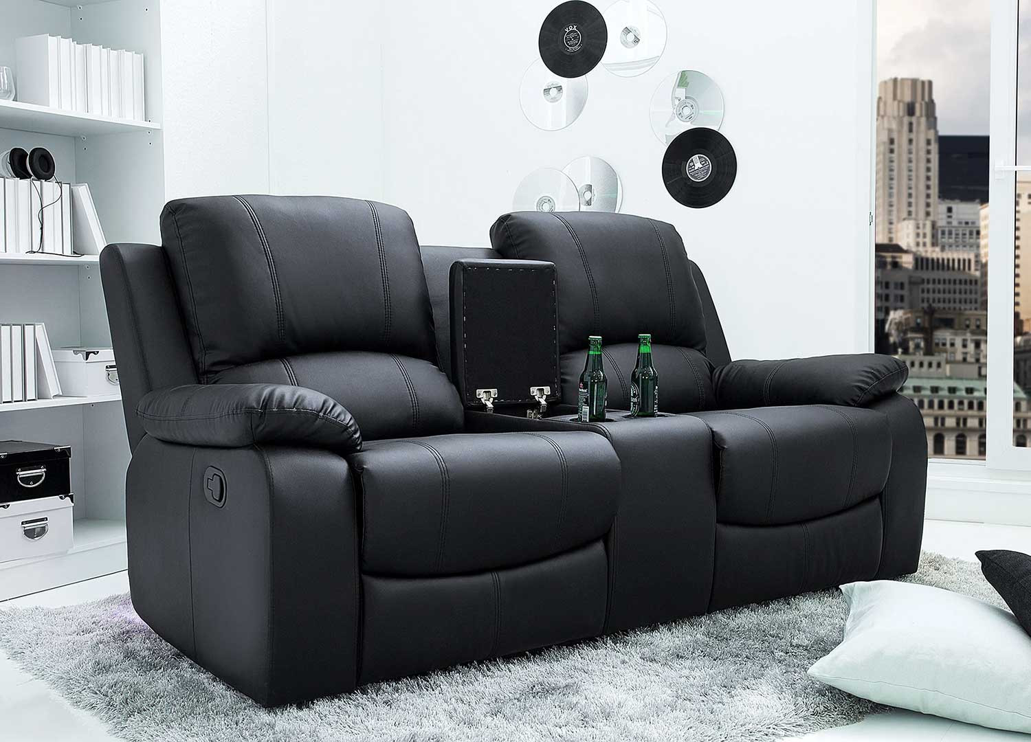 Fauteuil de cinéma 2 places simili cuir noir