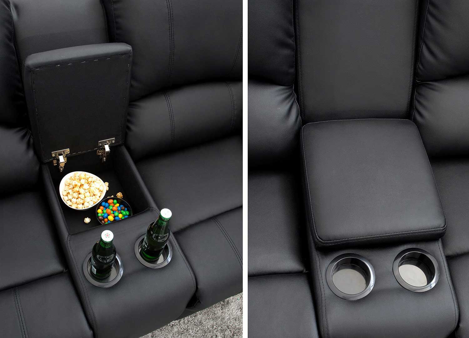 Fauteuil de cinéma 2 places simili cuir noir
