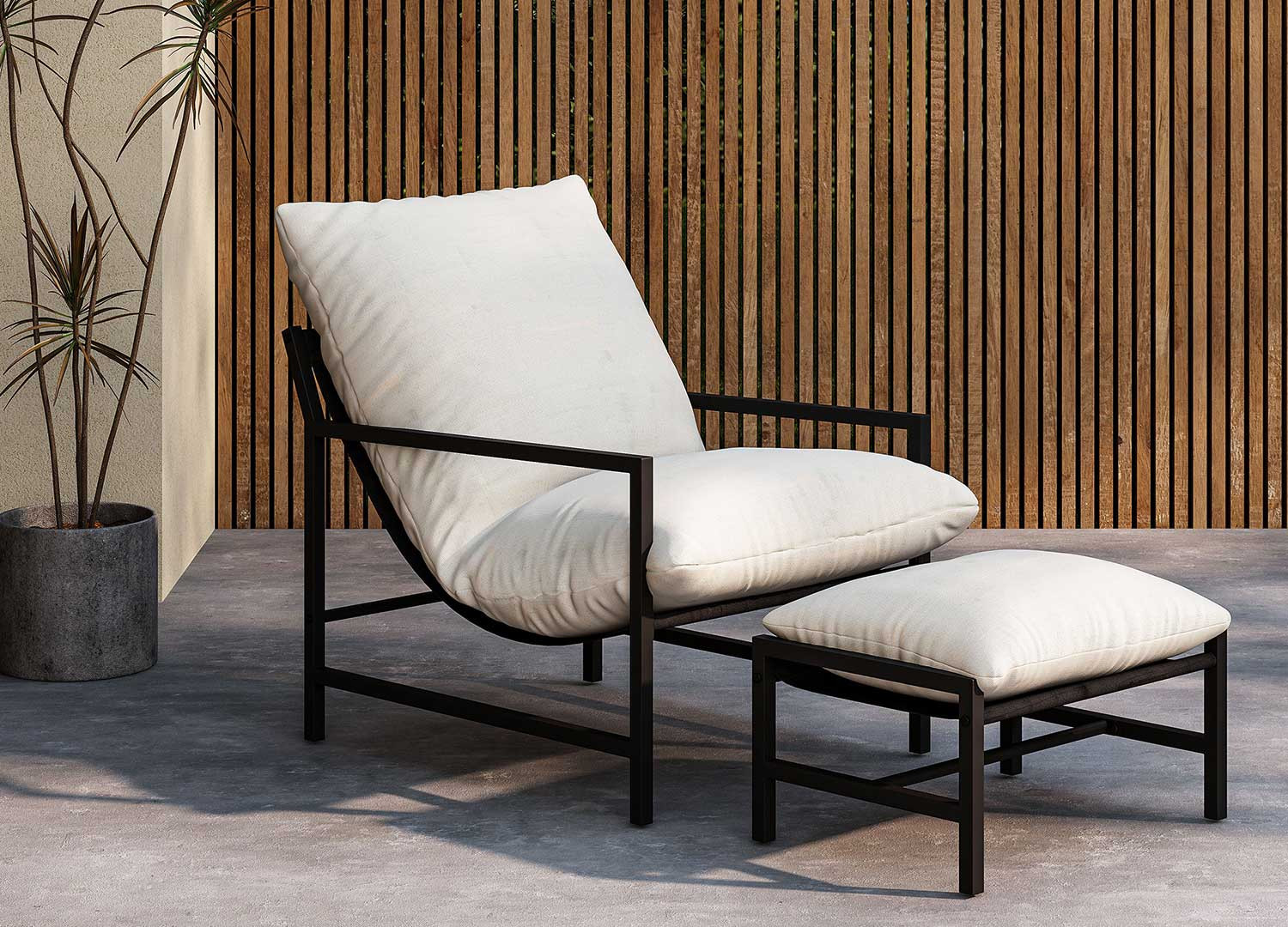 Fauteuil de jardin avec repose pieds beige et noirCorso