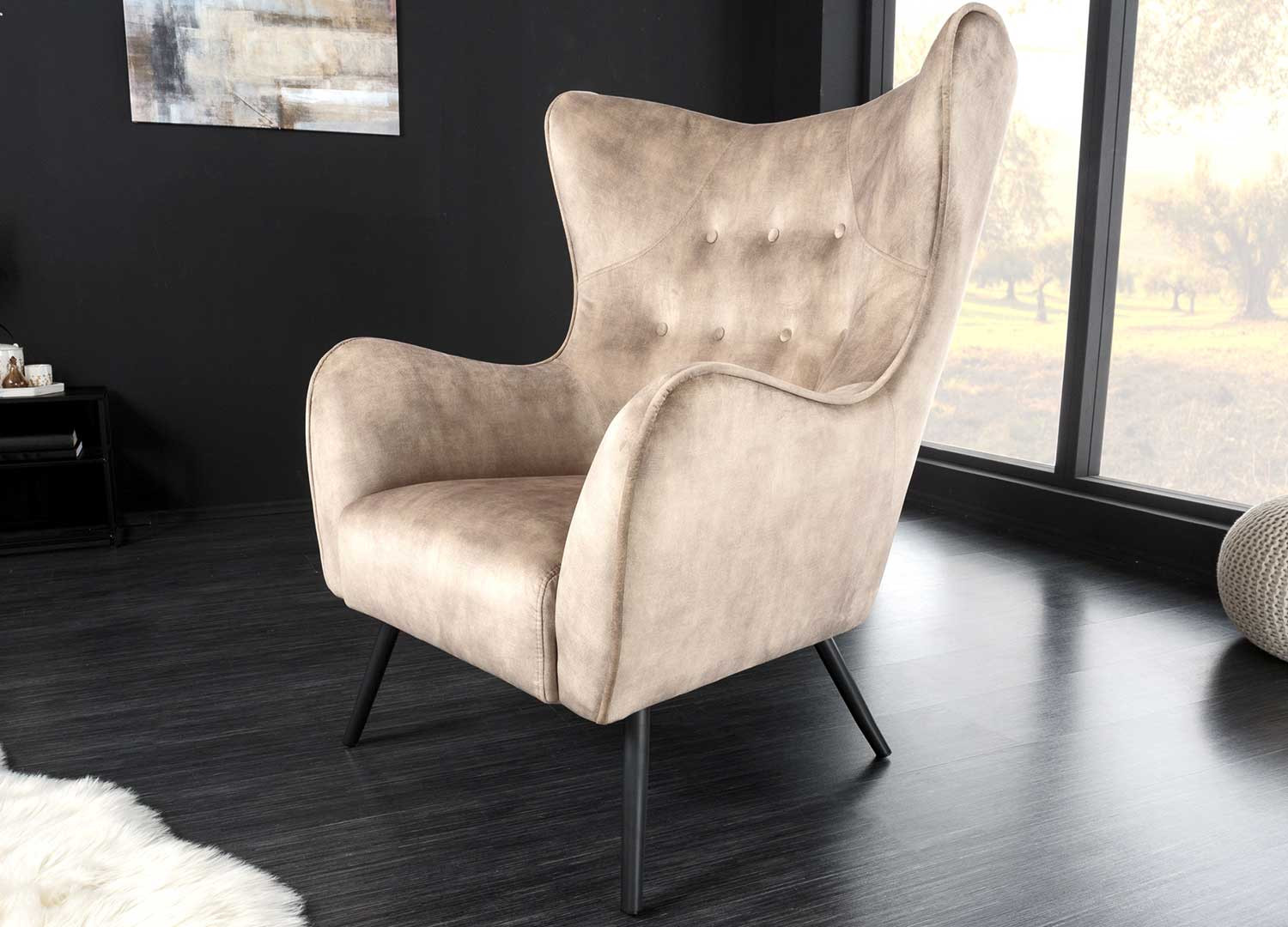 Fauteuil design velours champagne style rétro