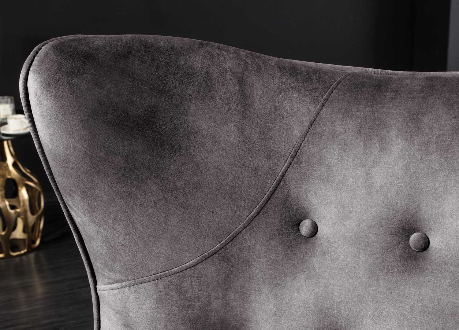 Fauteuil design velours gris style rétro