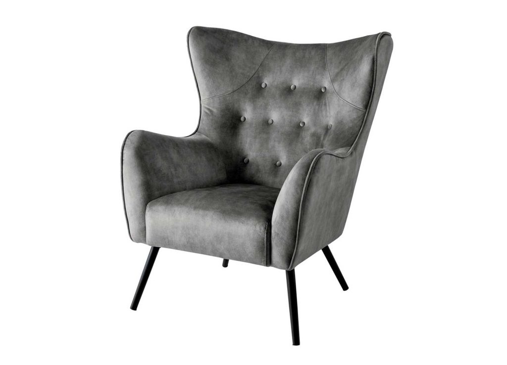 Fauteuil design velours gris style rétro