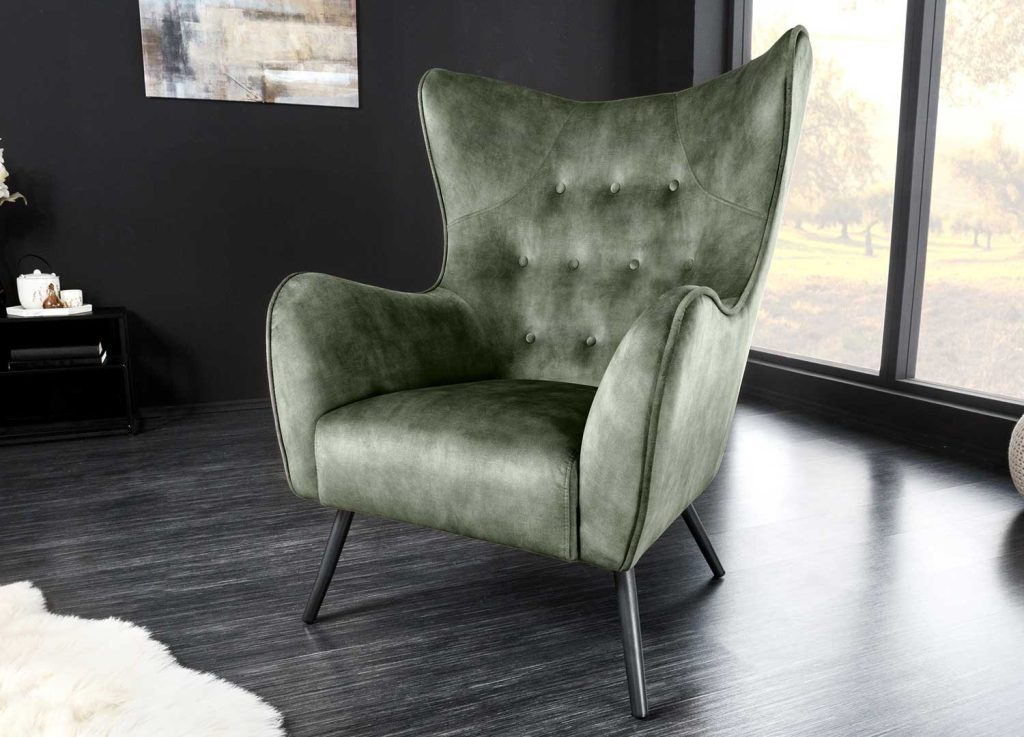 Fauteuil design velours vert style rétro