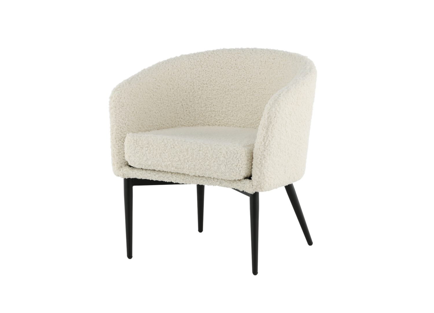 Fauteuil Fluffy en tissu teddy blanc vu sous un autre angle