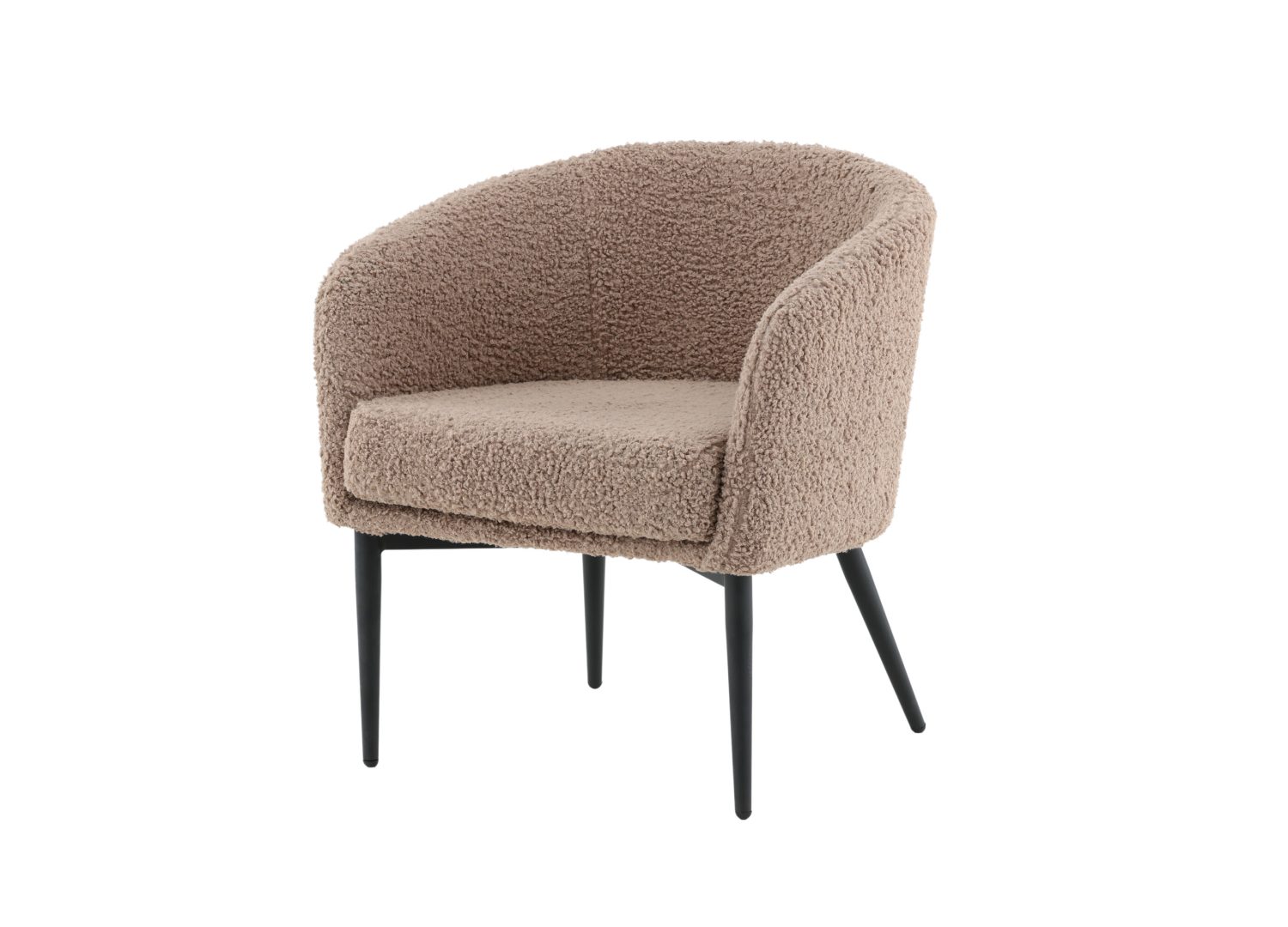 Fauteuil Fluffy en tissu teddy marron vu sous un autre angle