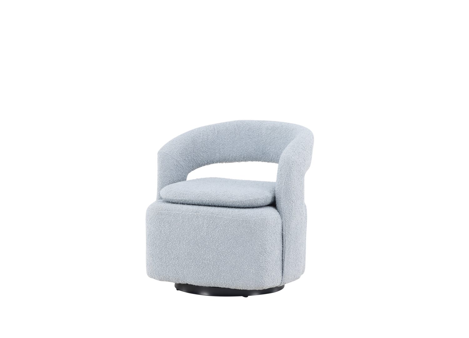 Fauteuil Laurel en tissu bouclé bleu clair vu sous un autre angle
