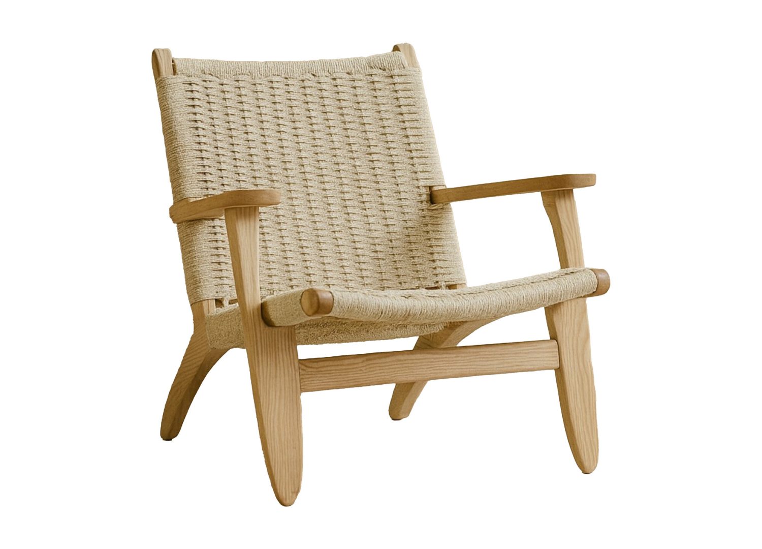 Fauteuil Lazy en corde tressée blanchi vu sous un autre angle