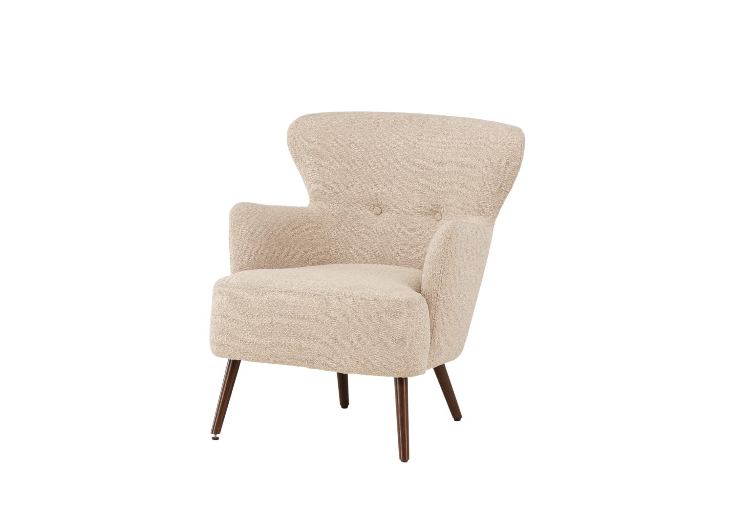 Fauteuil Lincoln en tissu bouclé beige vu sous un autre angle