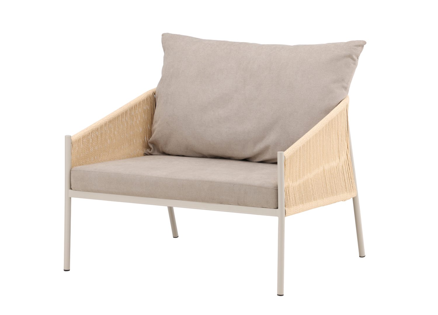 Fauteuil Louie en tissu effet lin beige vu sous un autre angle