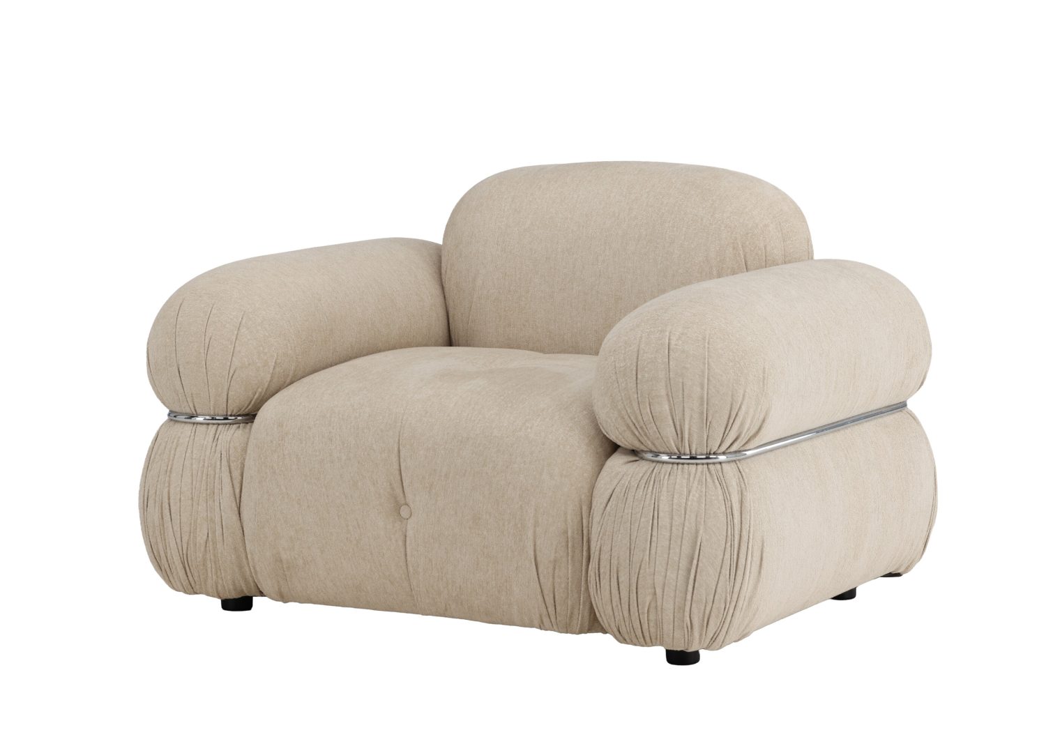 Fauteuil Mika en tissu beige vu sous un autre angle