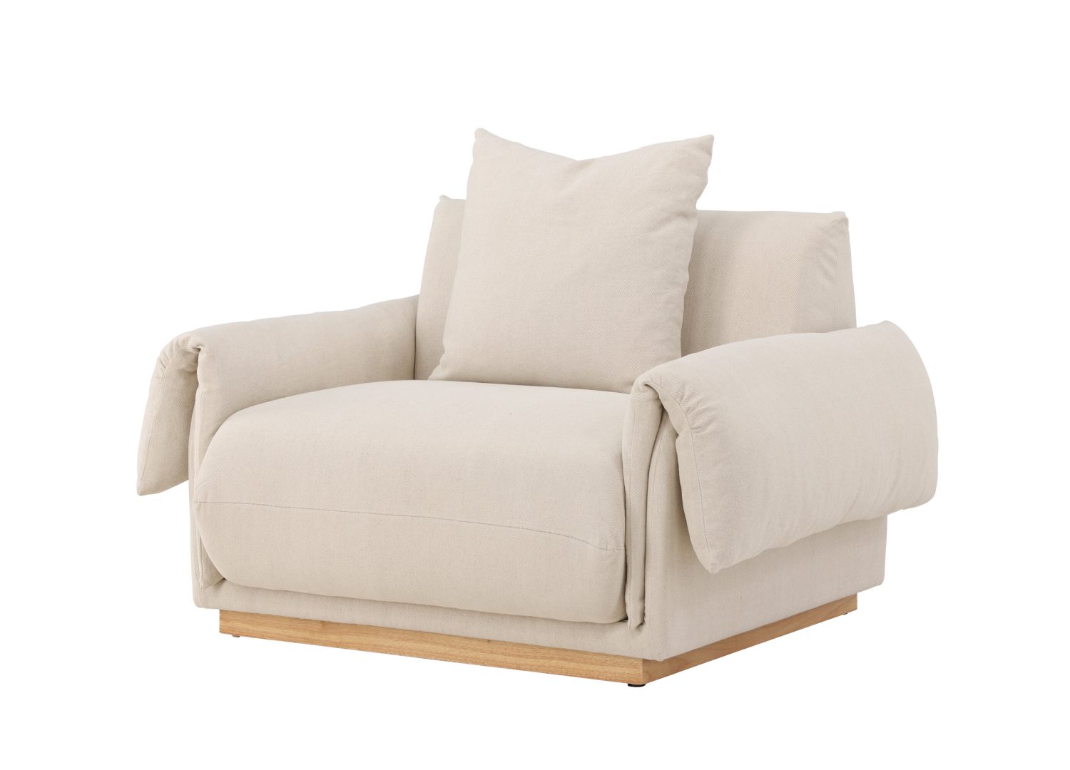 Fauteuil Mollösund en tissu effet lin beige vu sous un autre angle