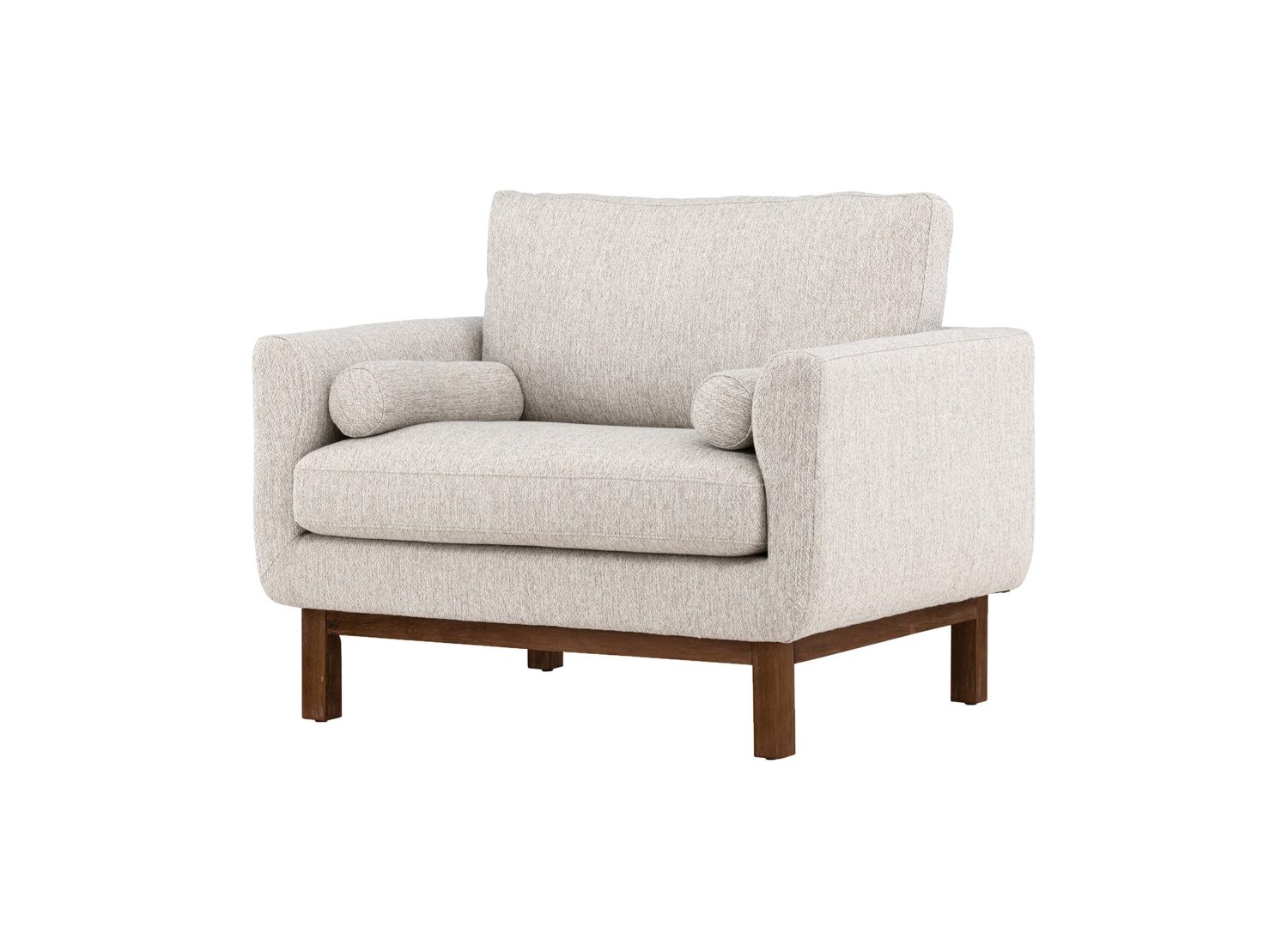Fauteuil Olympos en tissu beige vu sous un autre angle