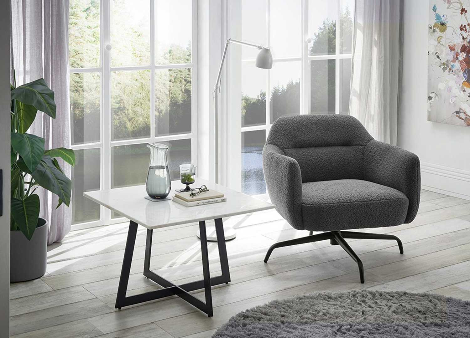Fauteuil pivotant anthracite et métal noir Tajo