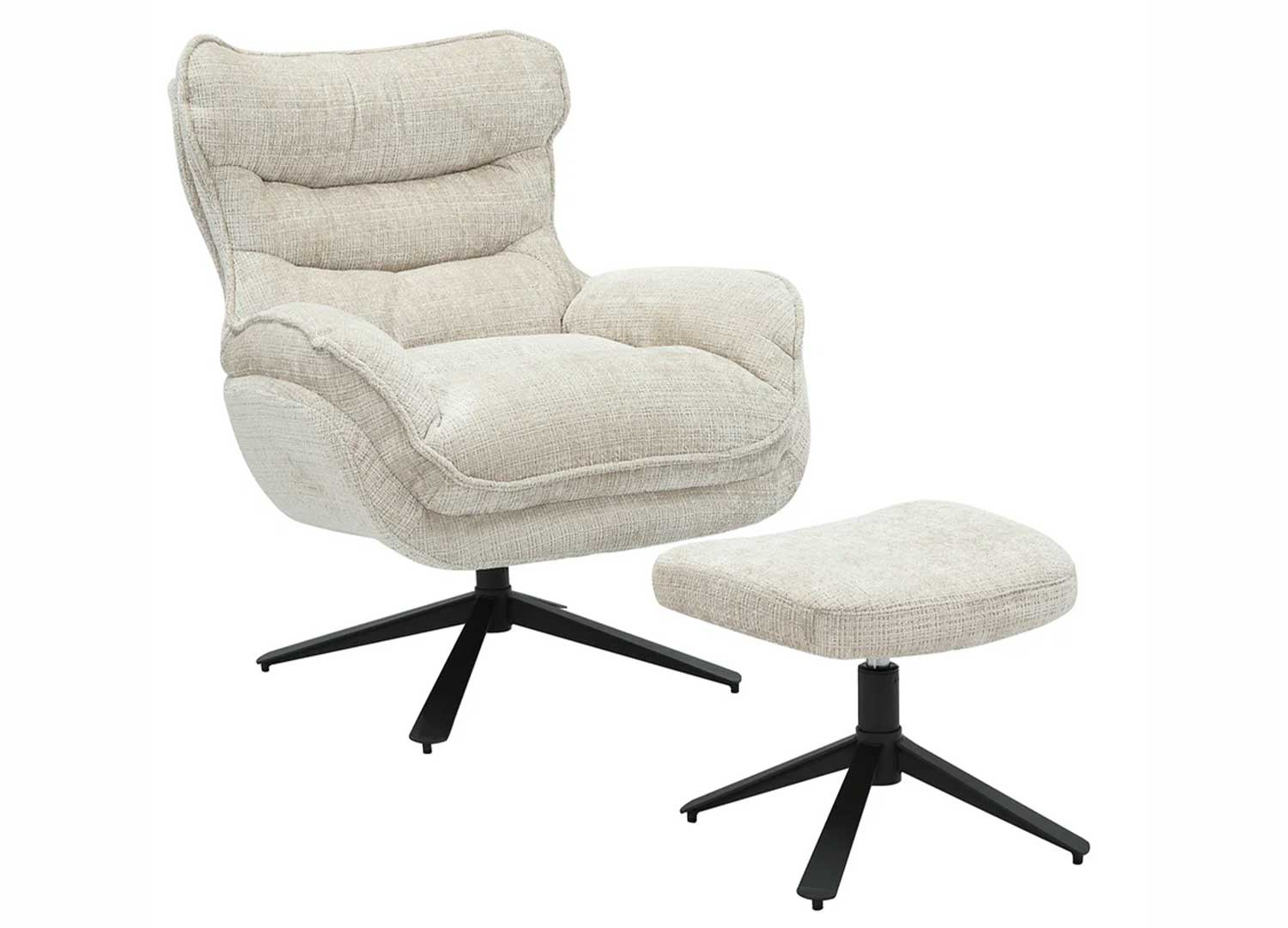 Fauteuil pivotant en tissu beige champagne et métal noir Logan