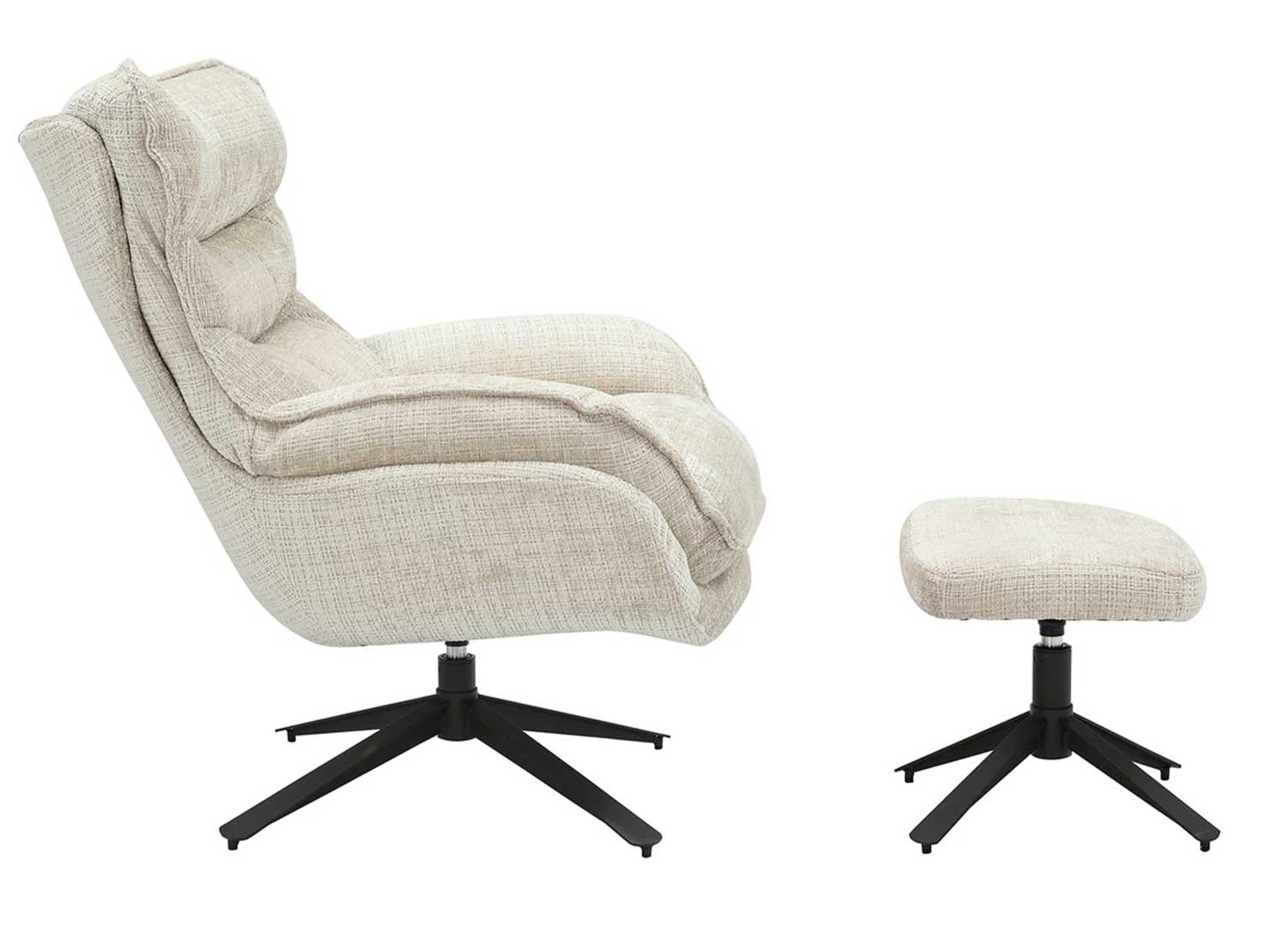 Fauteuil pivotant en tissu beige champagne et métal noir Logan