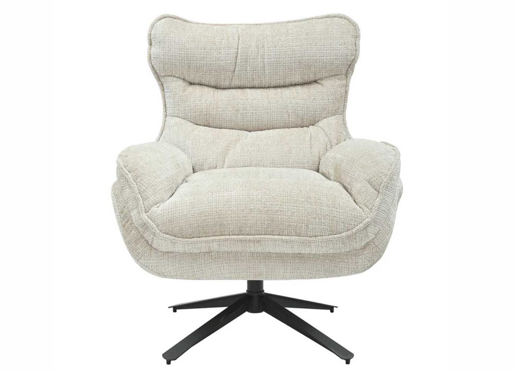 Fauteuil pivotant en tissu beige champagne et métal noir Logan