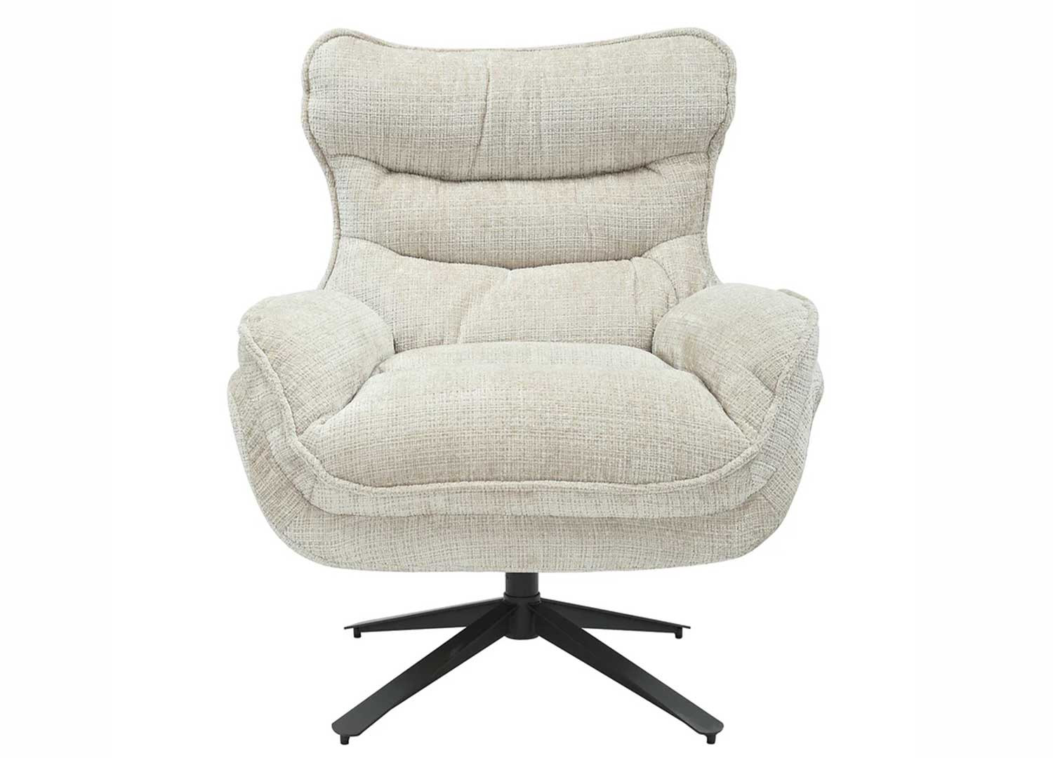Fauteuil pivotant en tissu beige champagne et métal noir Logan