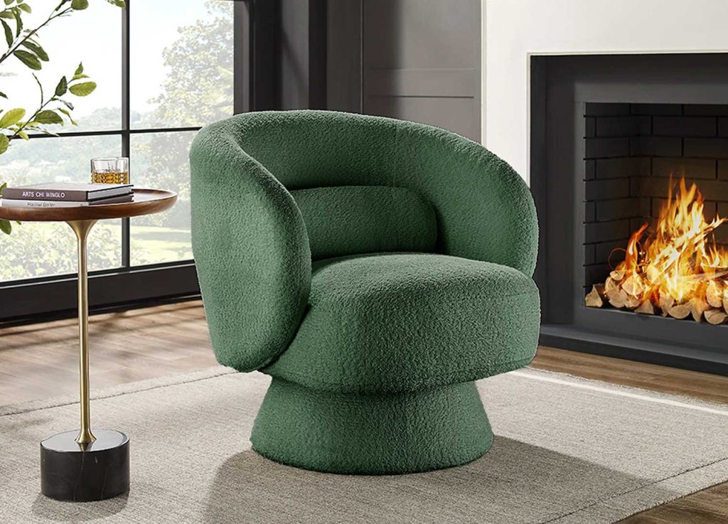 Fauteuil pivotant tissu bouclé vert Tirian