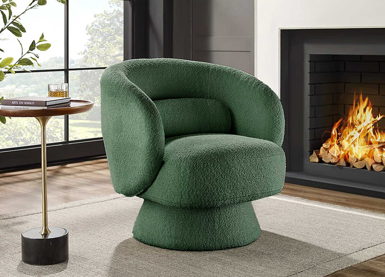 Fauteuil pivotant tissu bouclé vert Tirian