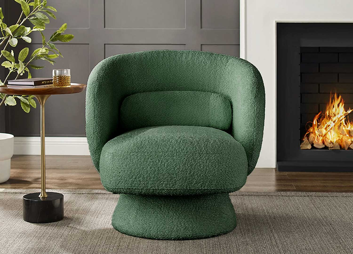 Fauteuil pivotant tissu bouclé vert Tirian