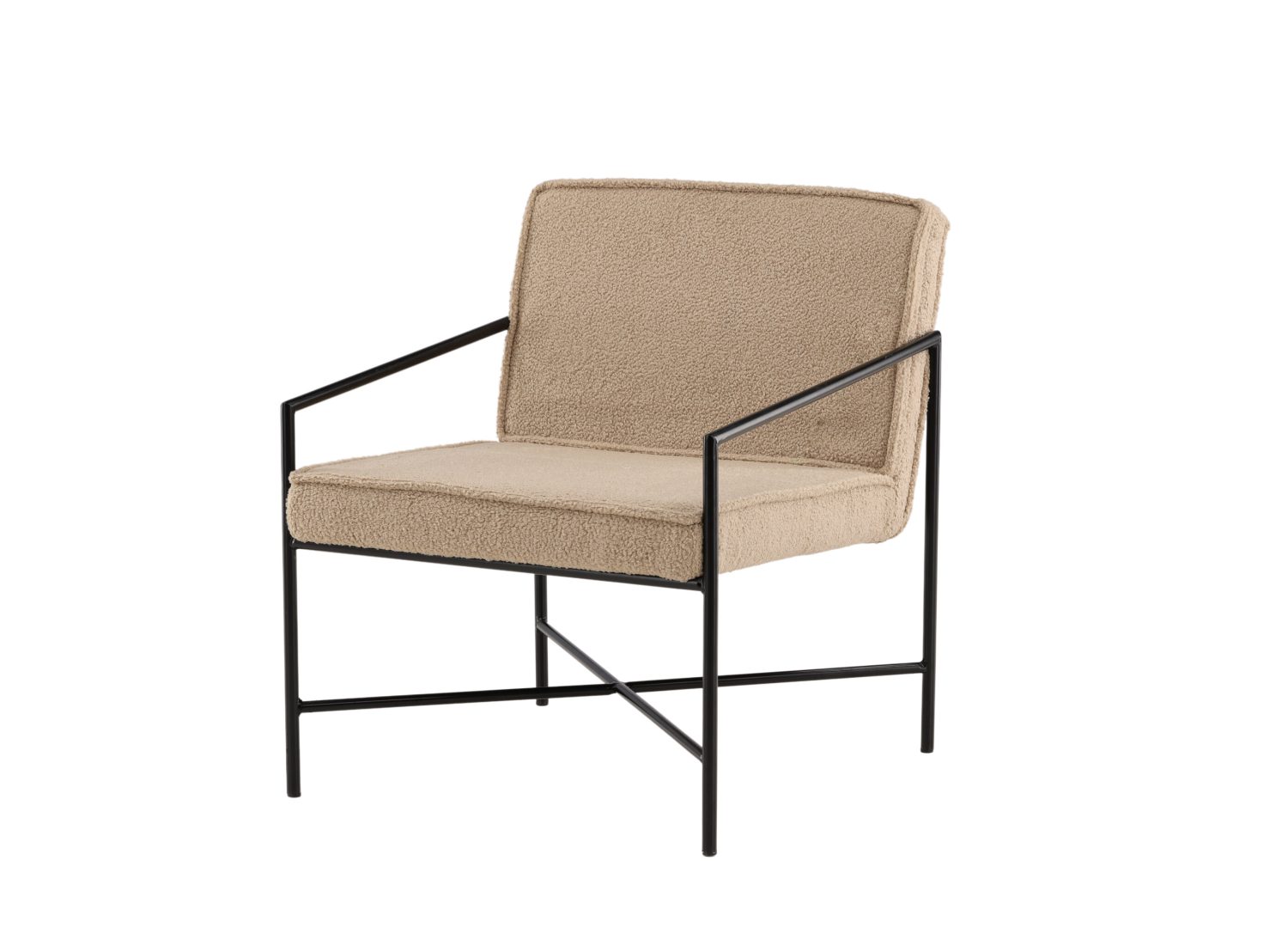 Fauteuil Rakel en tissu teddy beige vu sous un autre angle