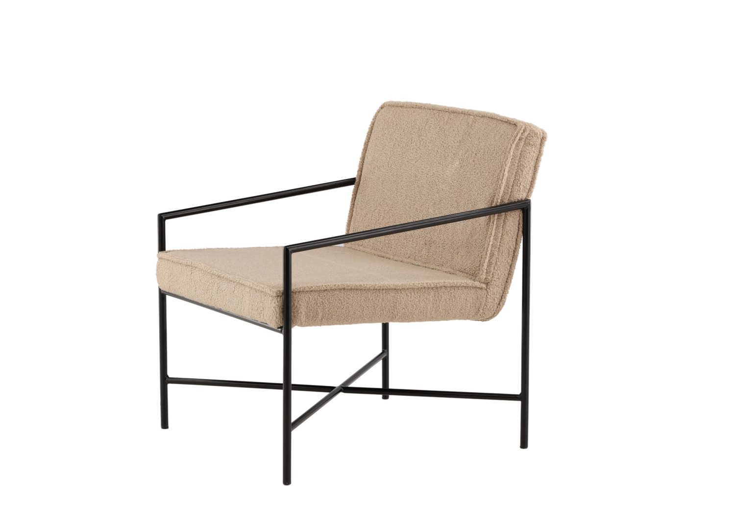 Vue produit du fauteuil Rakel en tissu teddy beige