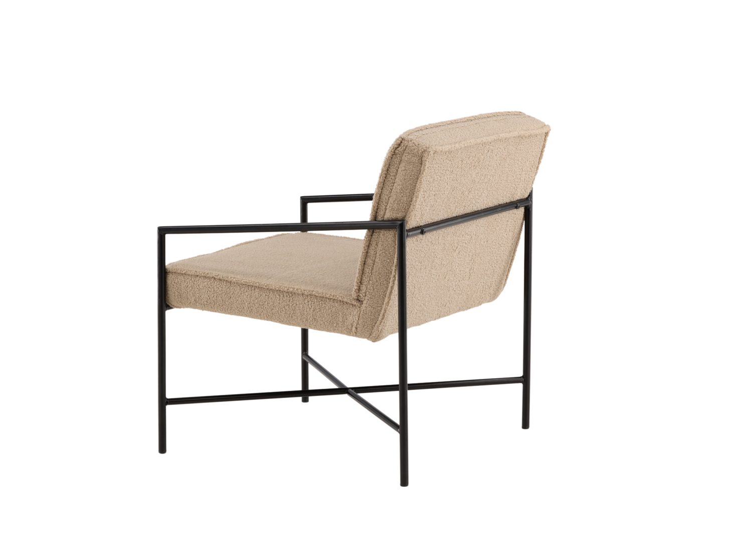 Fauteuil Rakel en tissu teddy beige vu sous un autre angle