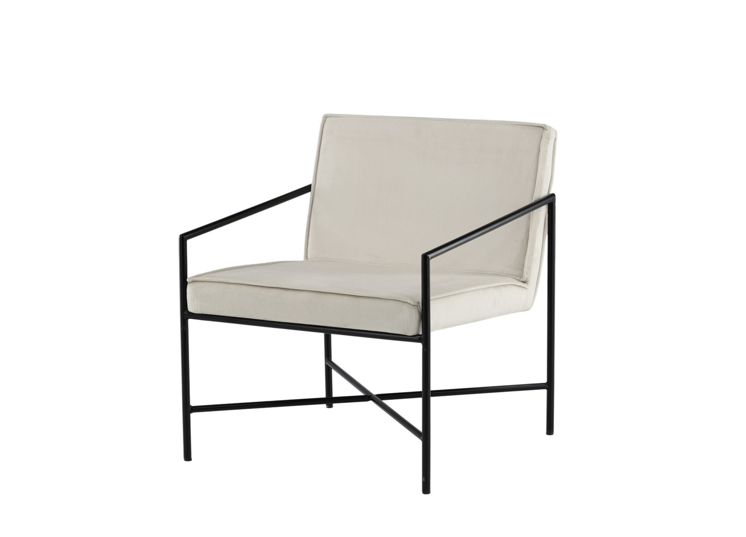 Fauteuil Rakel en velours beige vu sous un autre angle