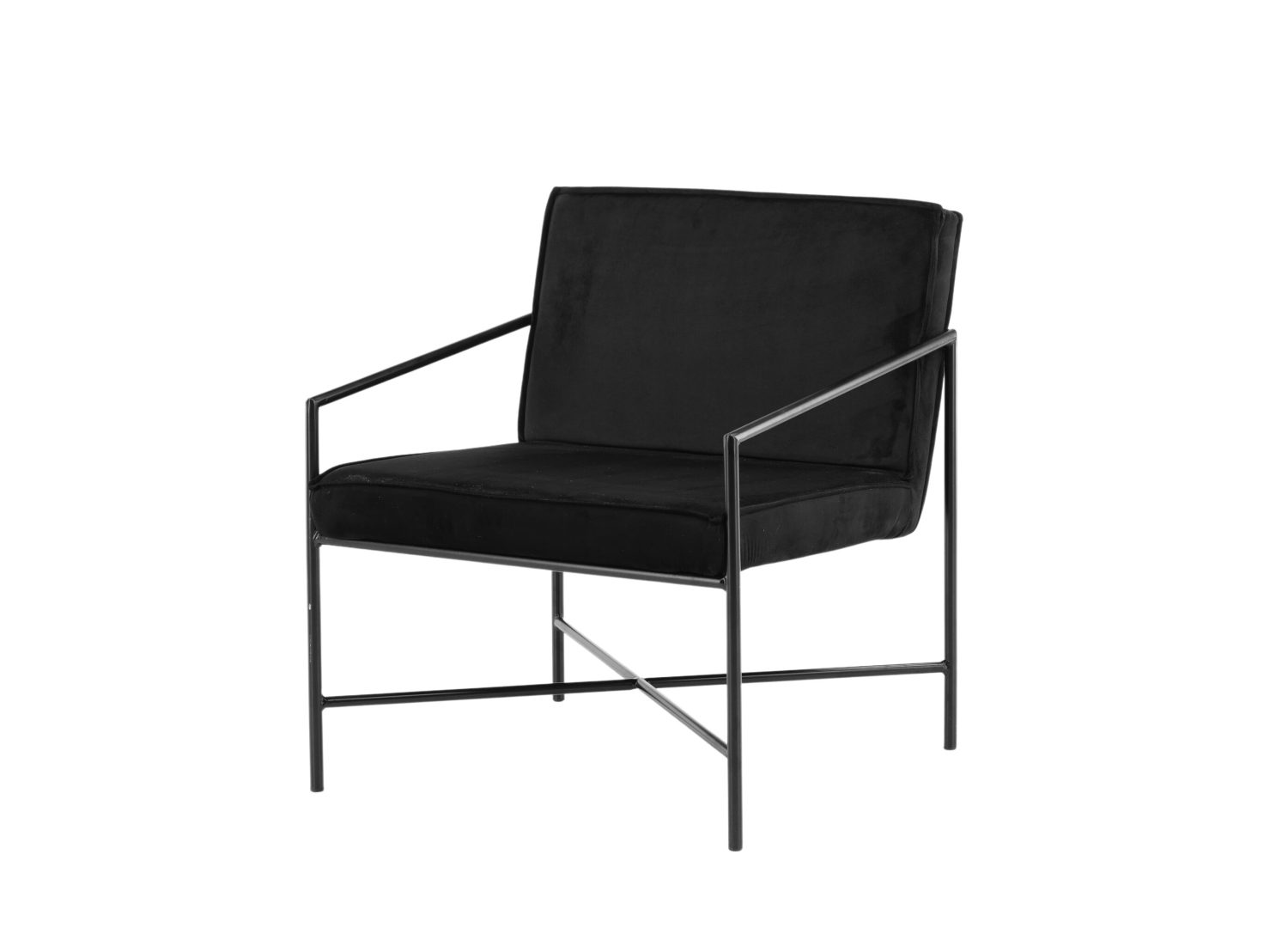 Fauteuil Rakel en velours noir vu sous un autre angle