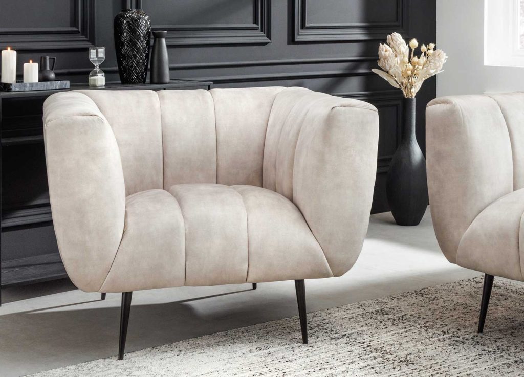 Fauteuil rétro velours matelassé champagne Empire