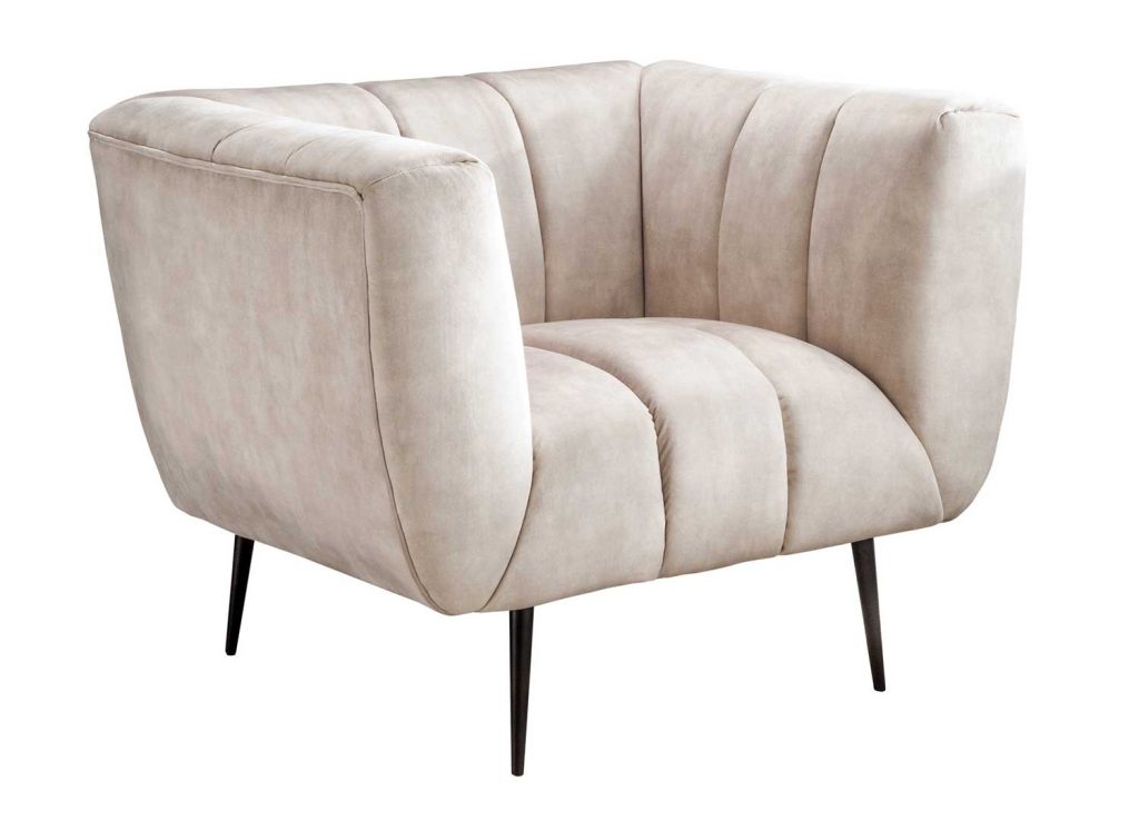 Fauteuil rétro velours matelassé champagne