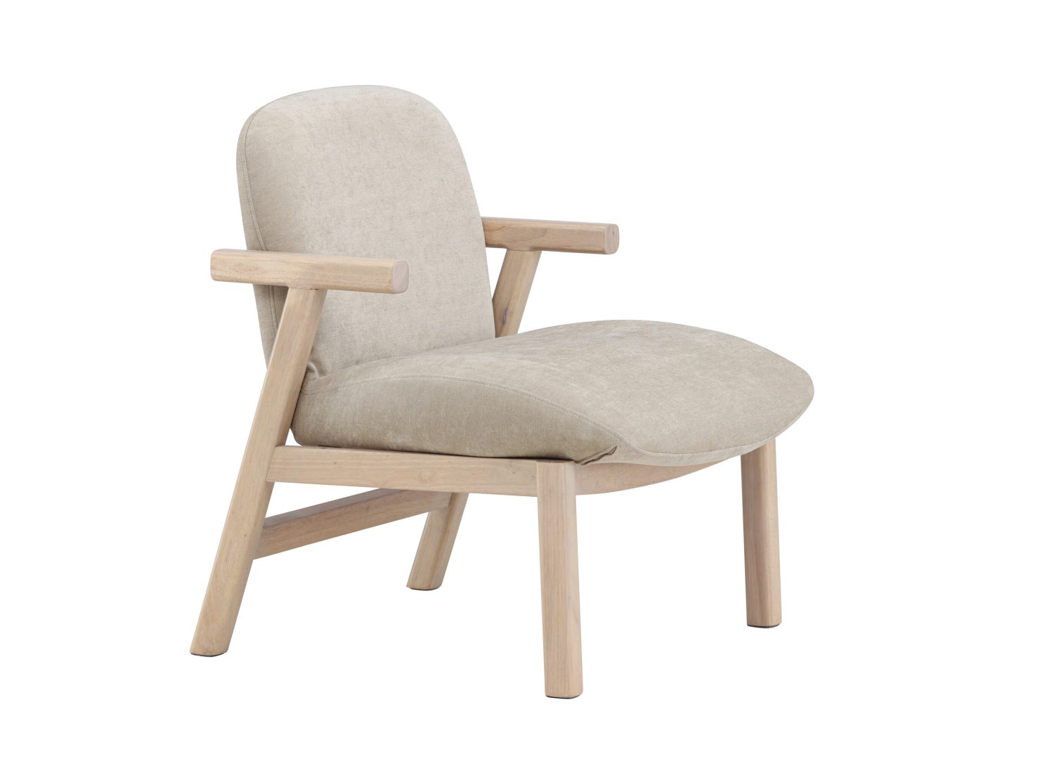 Fauteuil Rile en tissu beige vu sous un autre angle